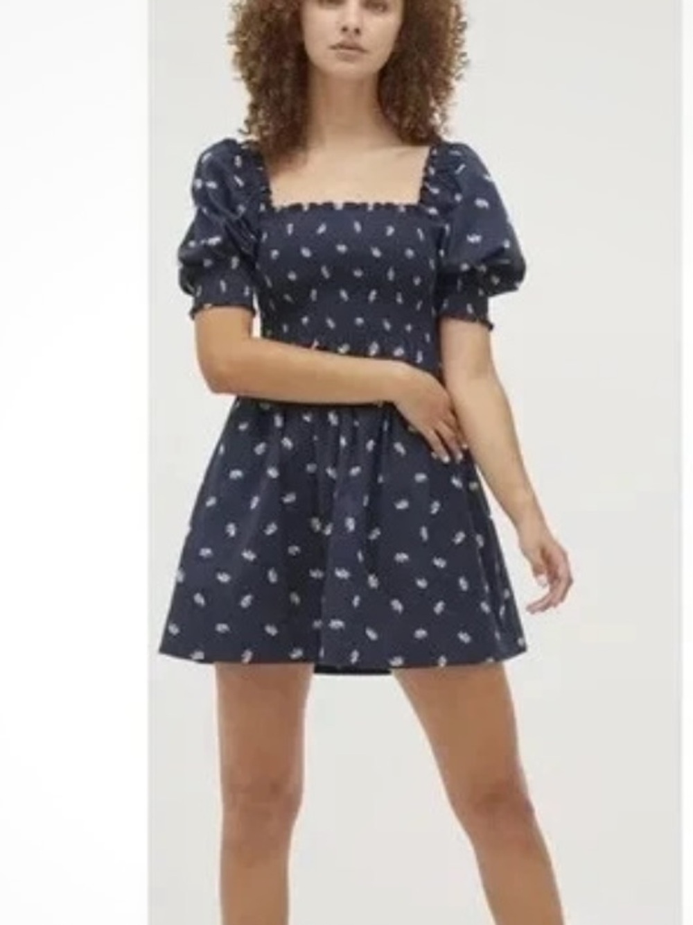Hill House The Athena Babydoll Nap Dress Navy Floral Jaquard Sz S - Picture 2 of 7